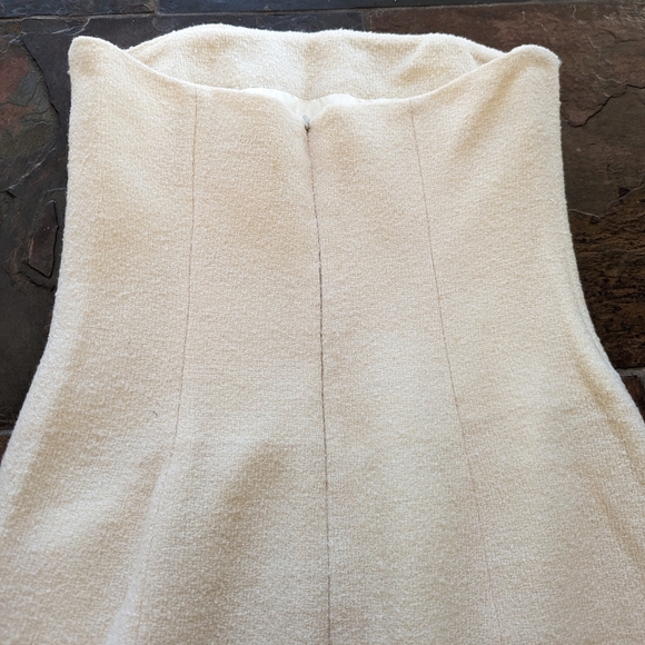 vintage STRAPLESS IVORY DRESS wool boucle 1990's S - Picture 13 of 15